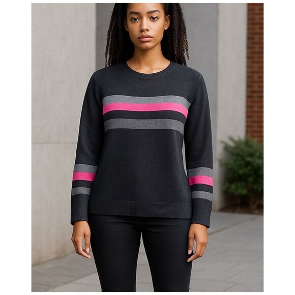 Claudia Nichole Sweaters - Claudia Nichole 100% Cashmere Sweater Gray & Pink Striped Women's Size Small